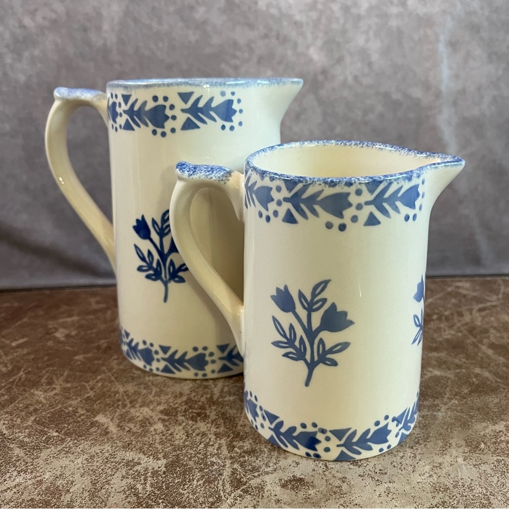 Two Staffordshire Pitcher Blue White Vase Chelsea Works Moorland Burslem England